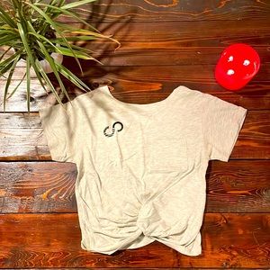 Curves N Combatboots Knotted Crop T-Shirt Size Medium Heather/Light Grey